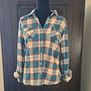 Heritage 1981 Teal and Cream Plaid Flannel Shirt